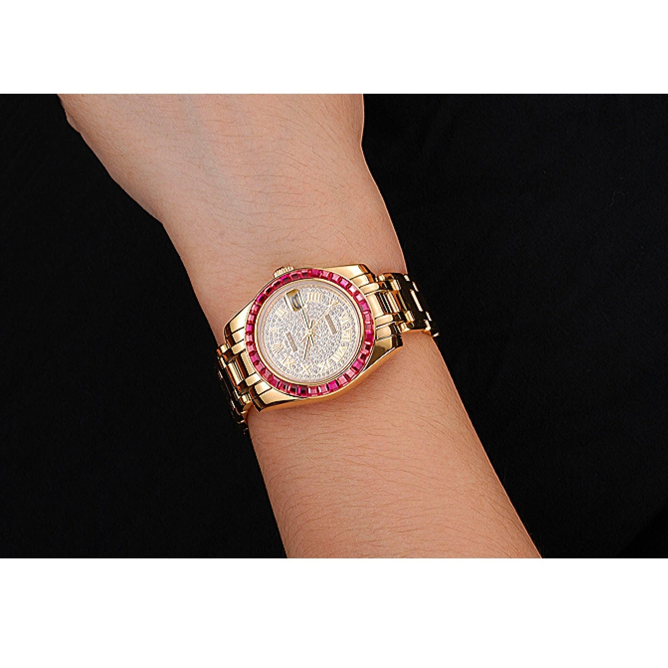 AAA Replica Watches Case 622835 Bracelet Rolex Gold Jewels Diamond Bezel And Dial Pink Datejust 0818